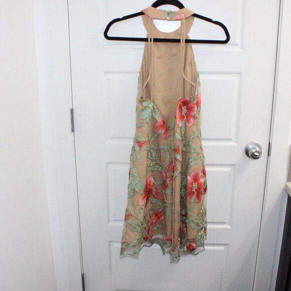 Dress the Population Anne Coral and Beige Lace Mini Dress Halter Backless Size S - Picture 3 of 4